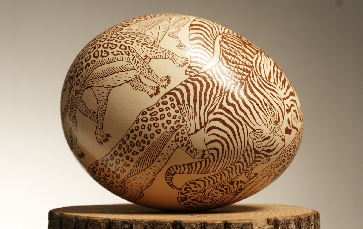 Ostrich Egg Engraved Animal Print
