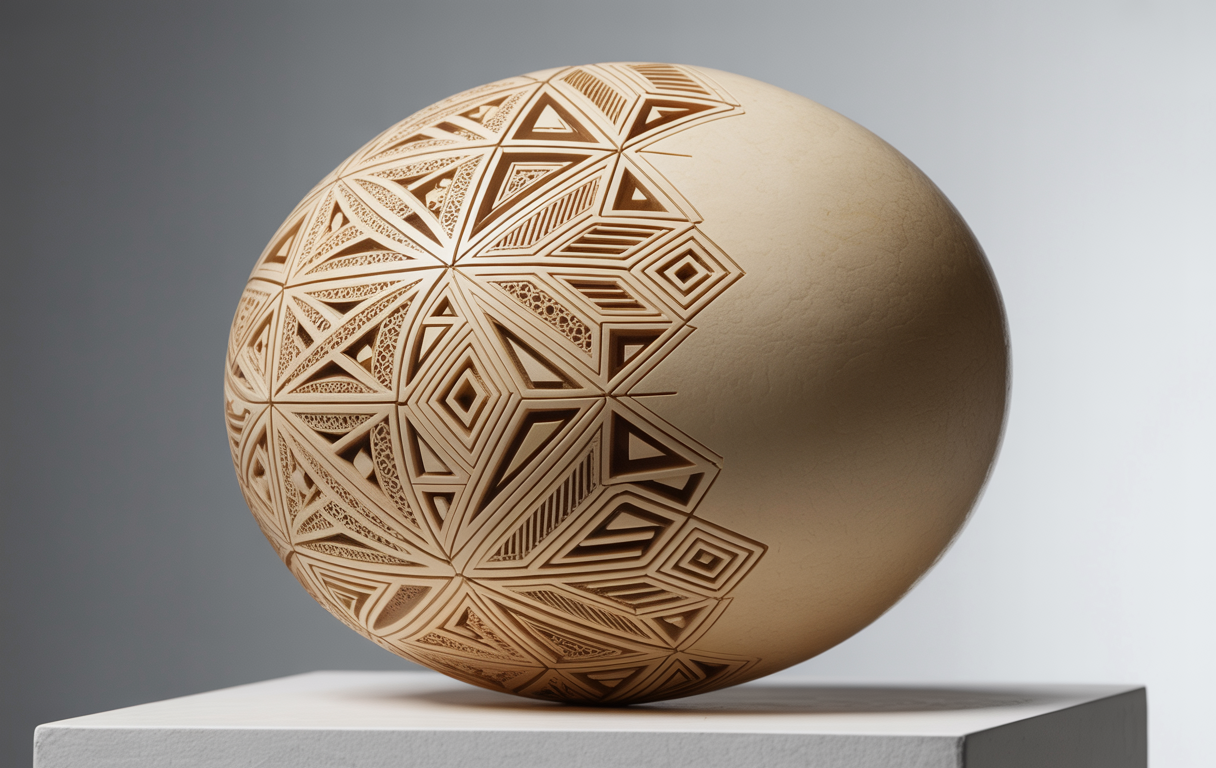 Ostrich Egg Carved Geometric Artwork